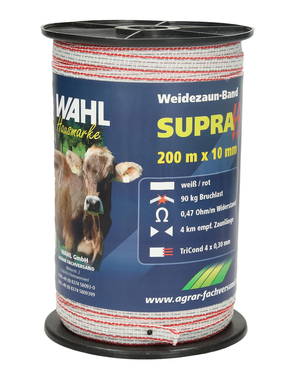 WAHL-Hausmarke RUBAN DE CLÔTURE SUPRA - 10mm/200m, blanc-rouge
