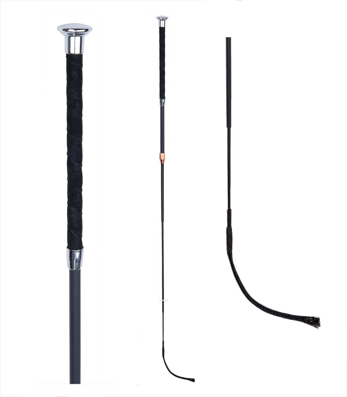 Cravache De Dressage En Carbone Noir - 110 Cm, Poignée Cuir Synthétique - Pour Cheval, équitation, Entraînement