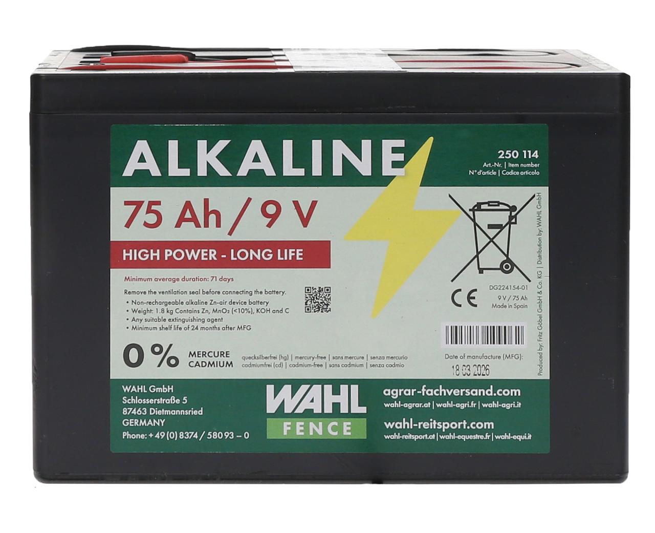 WAHL-FENCE Batterie pour clôture électrique 9 V - 75Ah