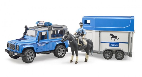 Bruder Véhicule de police Land Rover + Policier à cheval